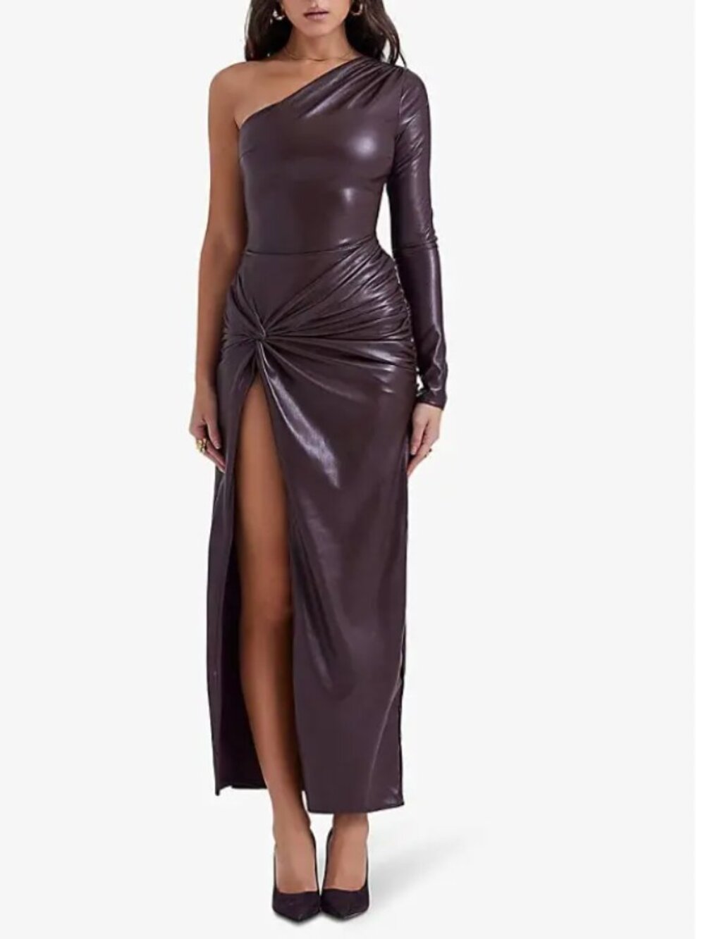 HOUSE OF CB Octavia Cocoa Vegan Leather Maxi Dress
